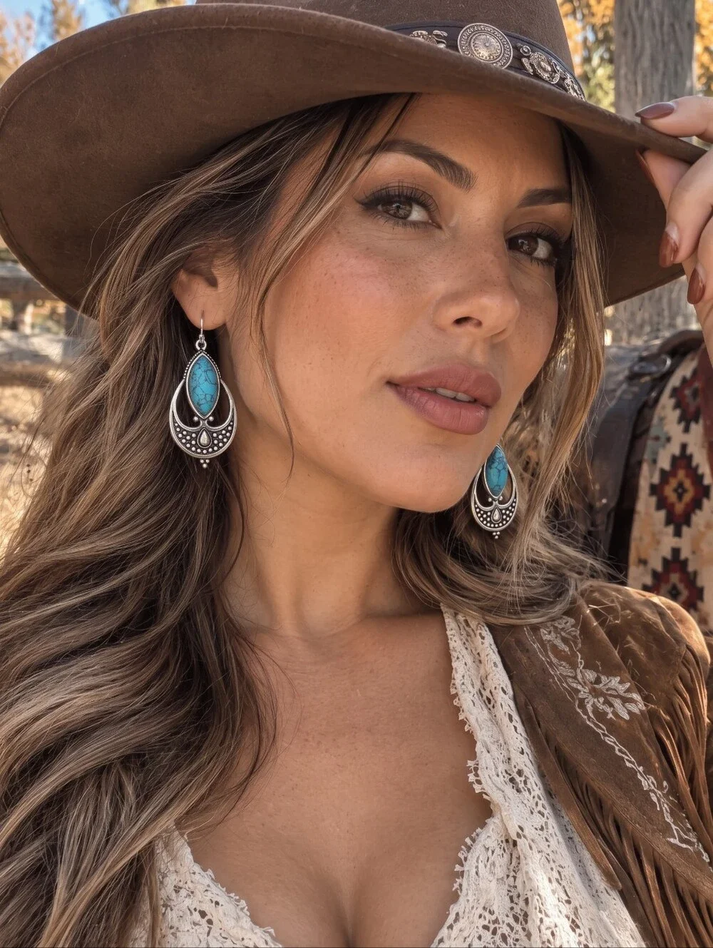Turquoise Chandelier Earrings 925 Sterling Silver Boho Western Santa Fe 2.2